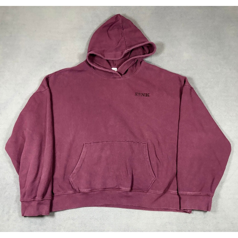 Pink Victoria's Secret Hoodie Women XL Burgundy Plaid Logo Fleece Pullover